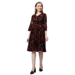 Women's A-Line Midi Dress – Maroon Flared Dress with Bell Sleeves – Elegant & Comfortable